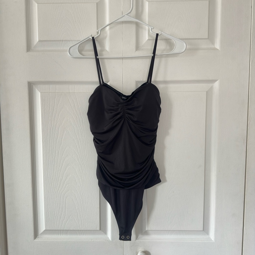 NWOT Express Black Ruched Bodysuit